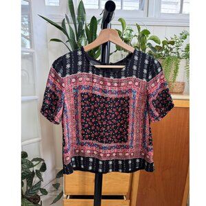 Forever21 Semi Sheer Patterned Short Sleeve Blouse - S